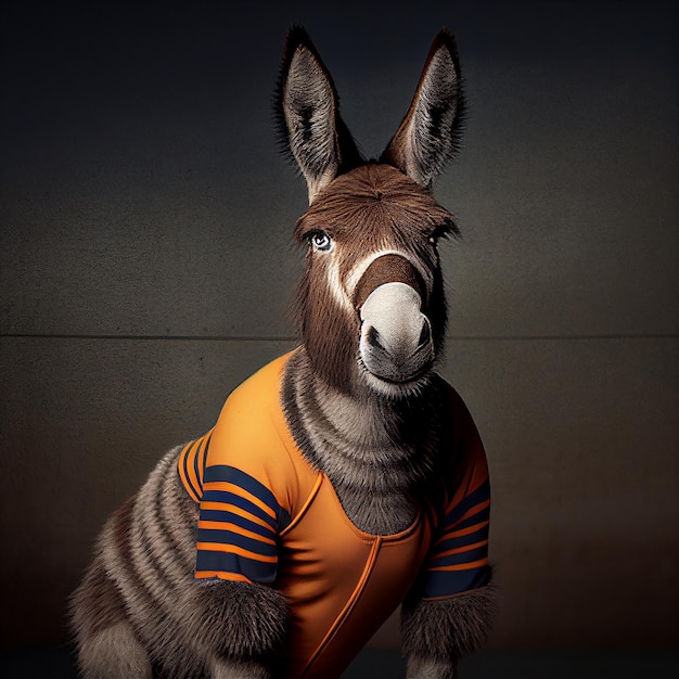 Realistic lifelike donkey mule in sport sporty workout exercise outfit