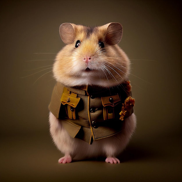 Realistic lifelike hamster in army military navy outfits