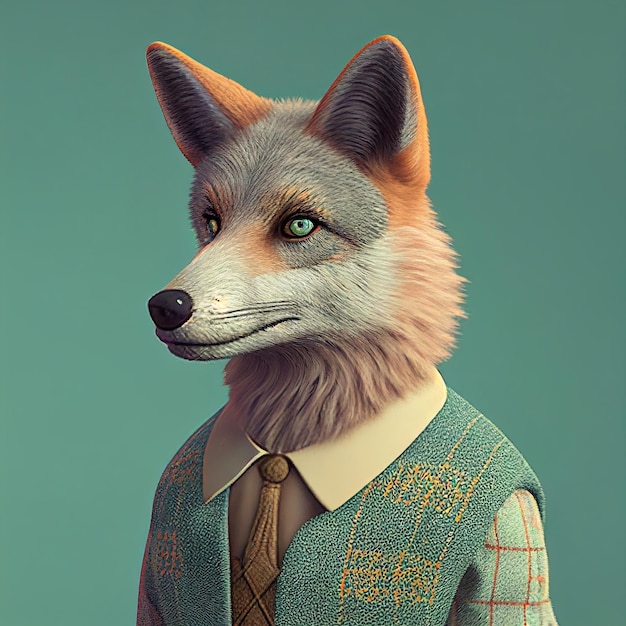 Realistic lifelike wolf in pastel vintage outfits commercial