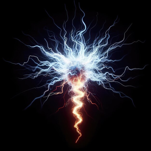 Photo realistic lightning isolated on black background natural light effect bright glowing neural
