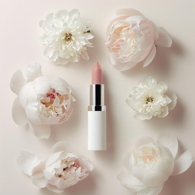 Realistic lipstick with floral background