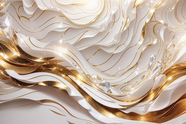 realistic liquid white gold waves background
