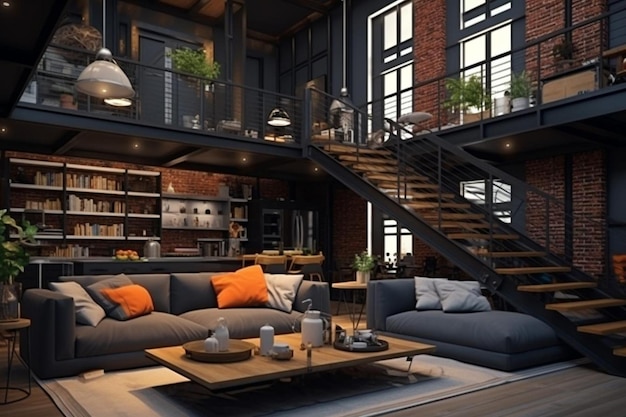 Realistic loft interior d design