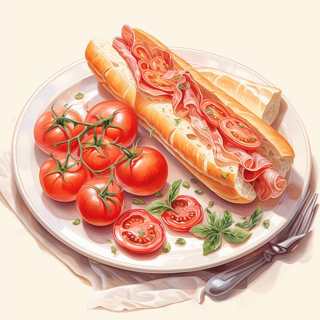 A Realistic Looking Baguette with Ham