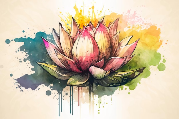 Realistic Lotus Flower Watercolour Generative AI