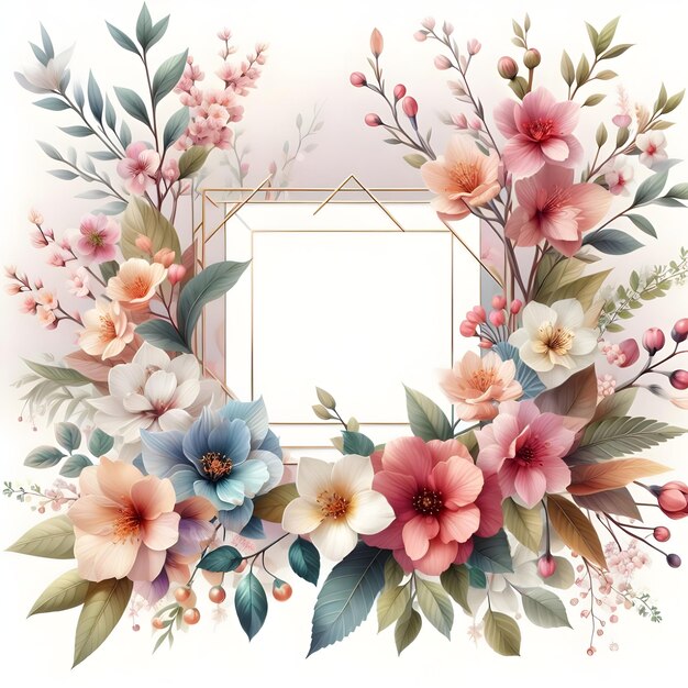 Realistic lovely Watercolor spring floral geometric frame background