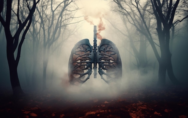 煙の煙と背景のジェネレーティブAIを持つ現実的な肺