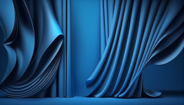 Realistic luxury blue curtain background with elements Generative AI
