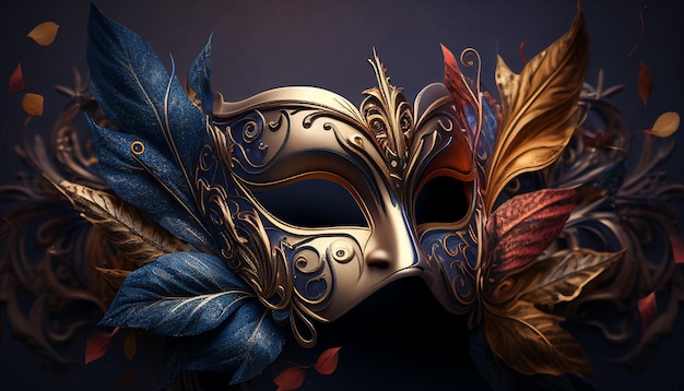 Realistic luxury carnival fashion mask feathers abstract blurred background Generative AI