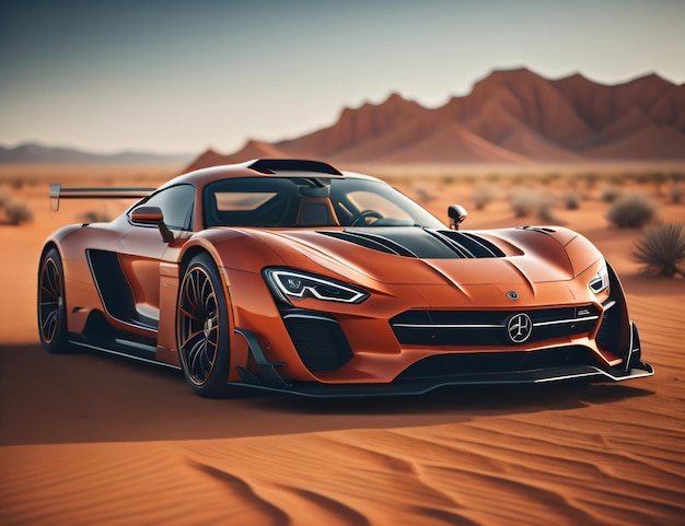 Realistic luxury sportscar in the desert