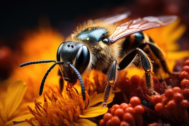 Realistic macro capture of bees in a hive The complex world of beekeeping