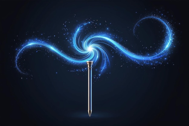 Realistic magic wand with set of blue light vortex effects isolated on transparent background