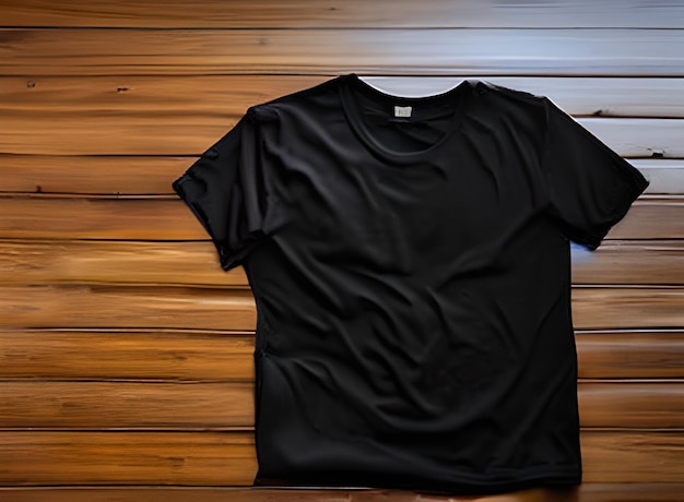 사진 AI 생성으로 생성된 복사 공간 전면 및 후면 보기가 있는 사실적인 남성 검정 티셔츠