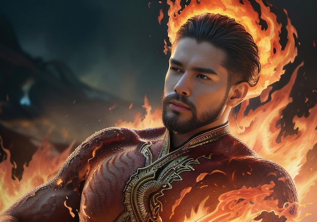 Realistic man with flames firebender