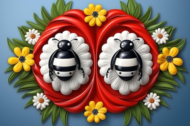 Realistic martisor with bee and ladybug background