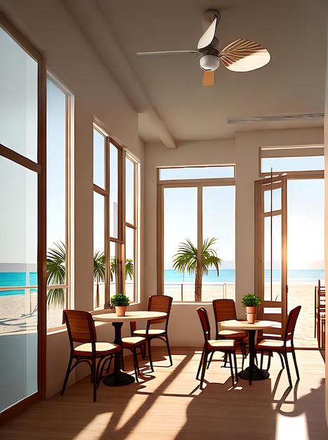 현실적인 지중해 스타일의 해변가 카페 디자인