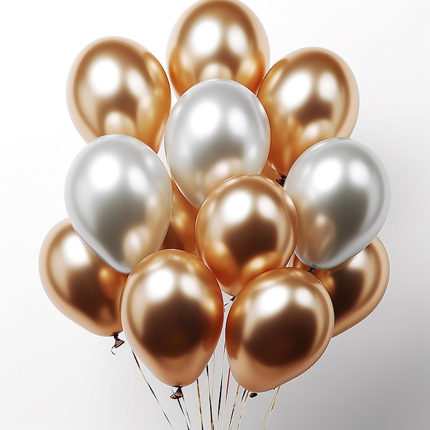 Realistic Metallic Balloons on White Background