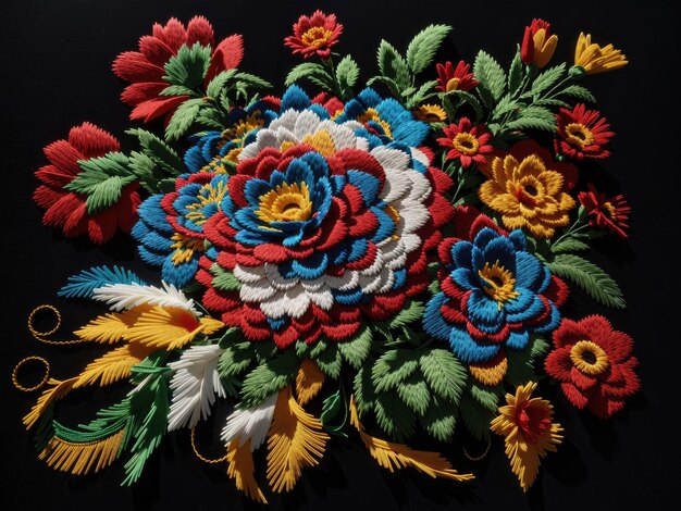 realistic mexican embroidered flower pattern embroidery flower