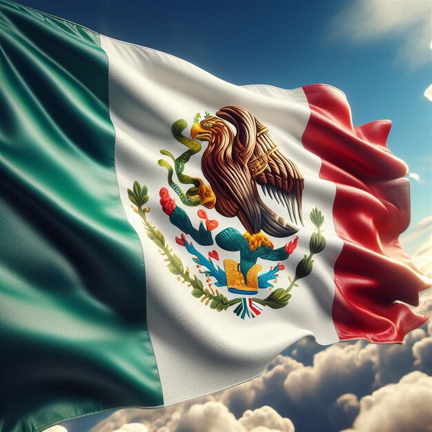 Photo realistic mexico flag waving on sky