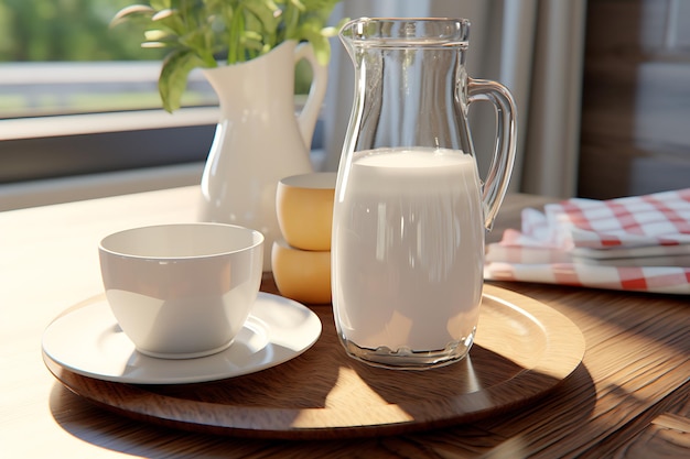테이블 포저 에 있는 현실적 인 우유 용기