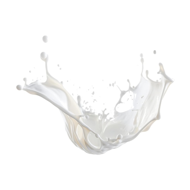 透明な背景に分離された滴とスプラッターを持つ現実的な牛乳のスプラッシュまたは波