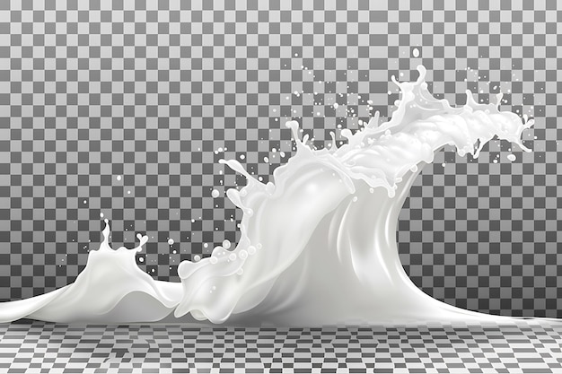 Photo realistic milk splashes or wave with drops and splatters liquid