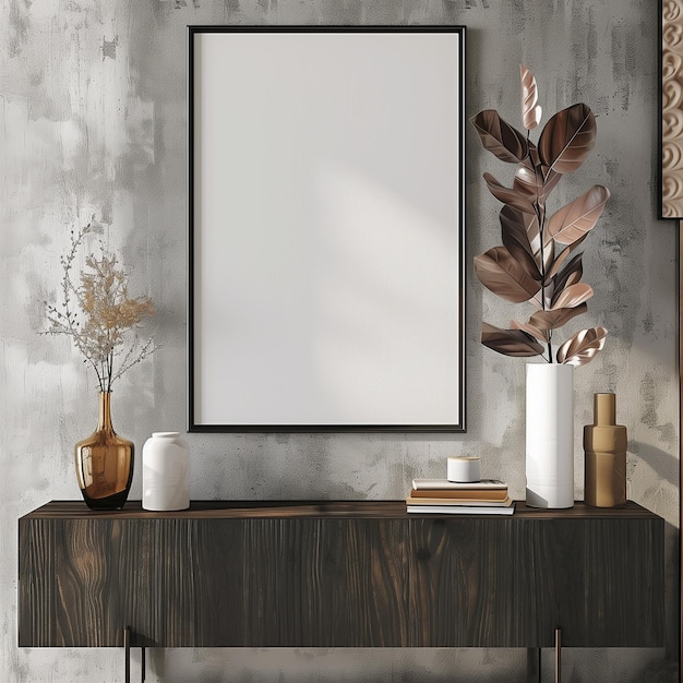 Realistic mockup of a picture frame on a dresser customization