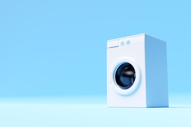 Realistic mockup of a washing machine on a blue background 3d laundry washing machine for household chores Bathroom equipment