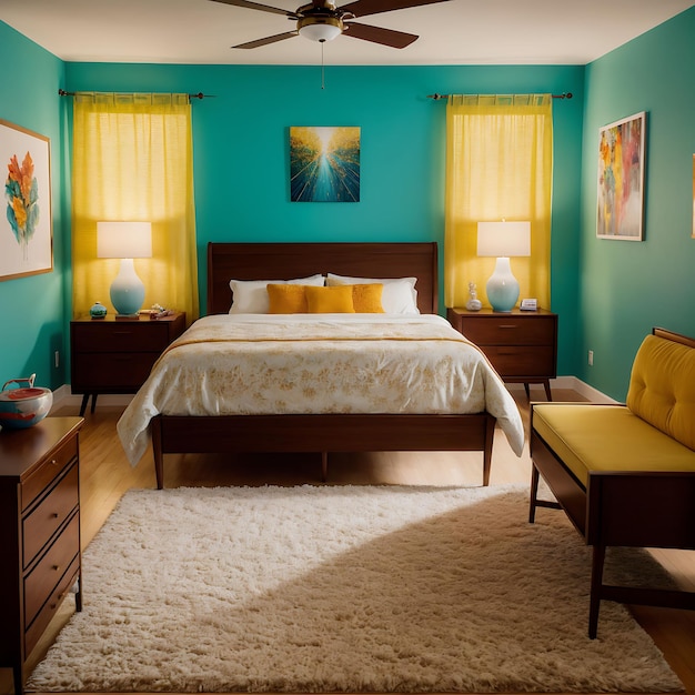 Realistic Modern Bedroom Interior with Furniture Interior Design
