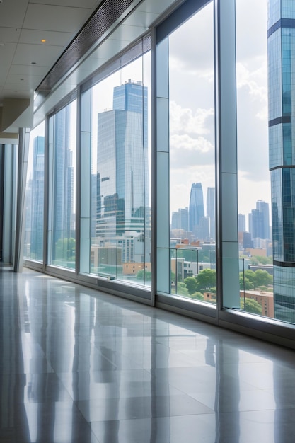 Realistic modern city sky scraper building glass windows scenery