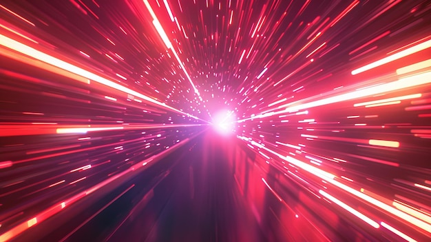 Realistic modern illustration of high speed red light warping with radial bursts Dystopian explosion or motion circular perspective tunnel in hyperspace