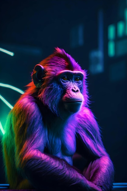 a realistic monkey neon effect in the background