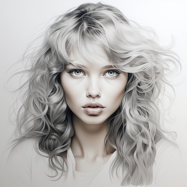 Realistic Monochromatic Portrait Of A Beautiful Woman With Blonde Hair