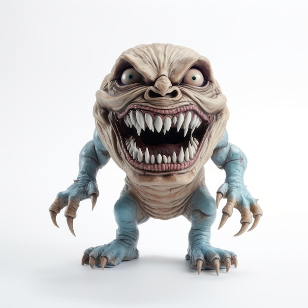 Photo realistic monster toy with big teeth hyperdetailed rendering