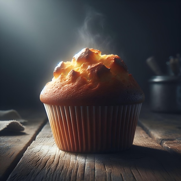 realistic muffin in dark kitchen