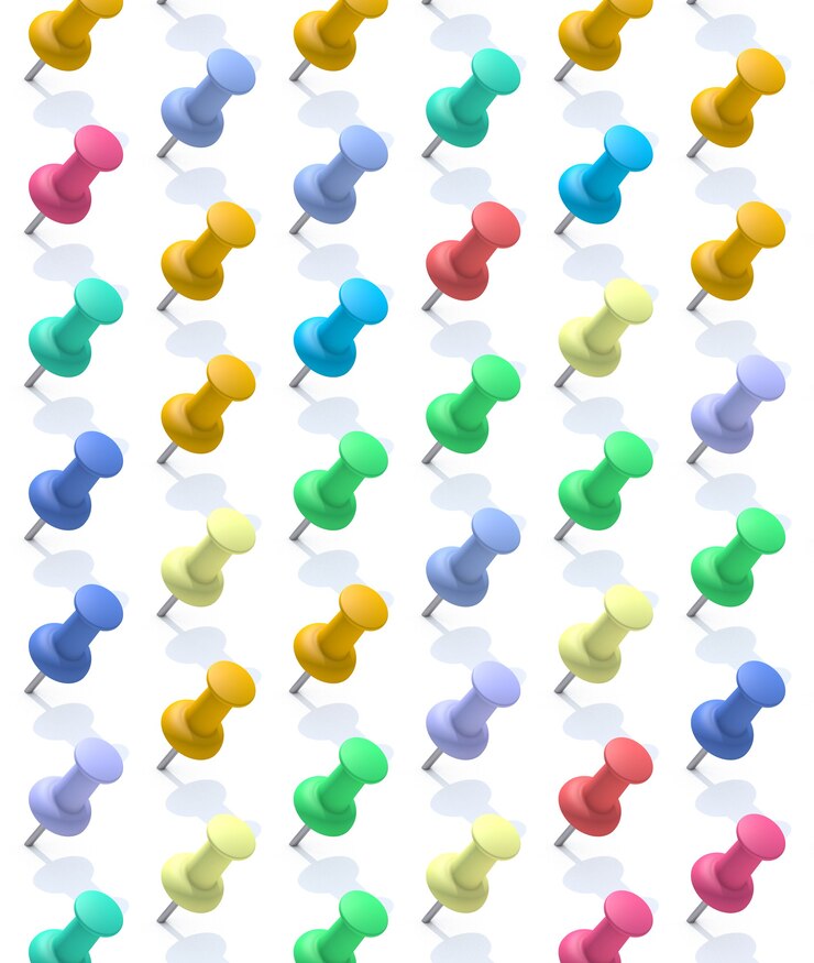 फोटो realistic multicolored thumbtack background. 3d rendering
