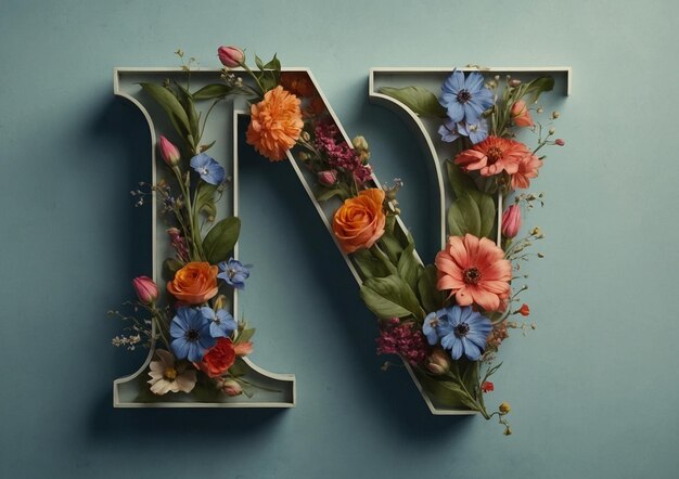 Photo realistic n letter with flowers