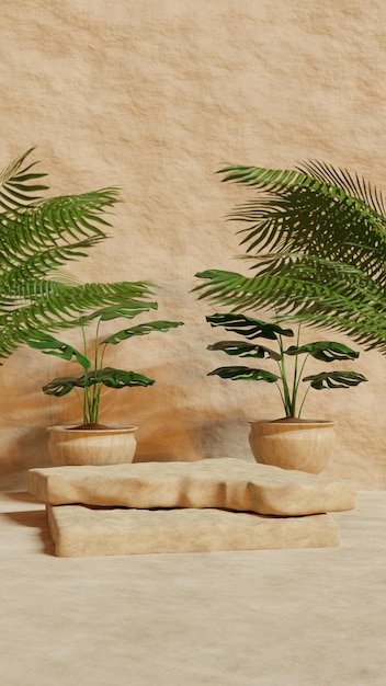 REALISTIC NATURAL PODIUM WITH PLANT