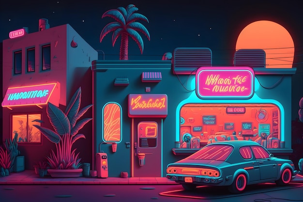 realistic neon background, neon shop
