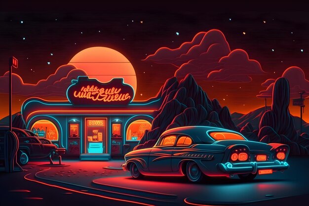 realistic neon background, neon shop