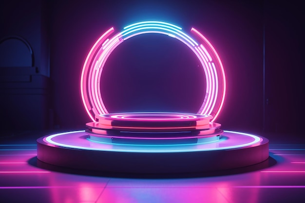 Realistic neon light podium background