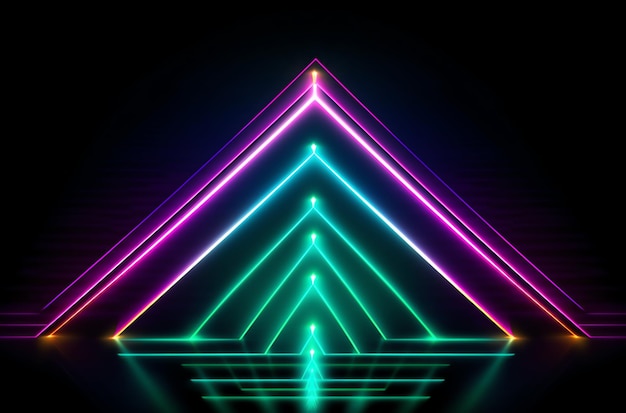 Realistic neon lights background with triangle