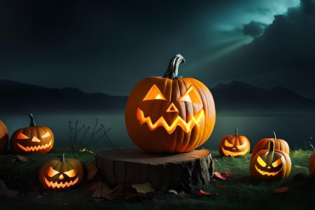 Realistic night halloween party pumpkin light and horror moment background and wallpaper