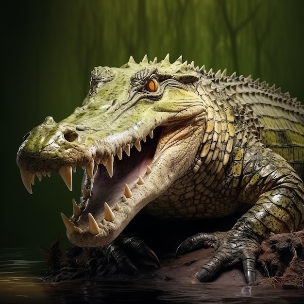 Realistic Nile Crocodile Portrait With Dramatic Lighting