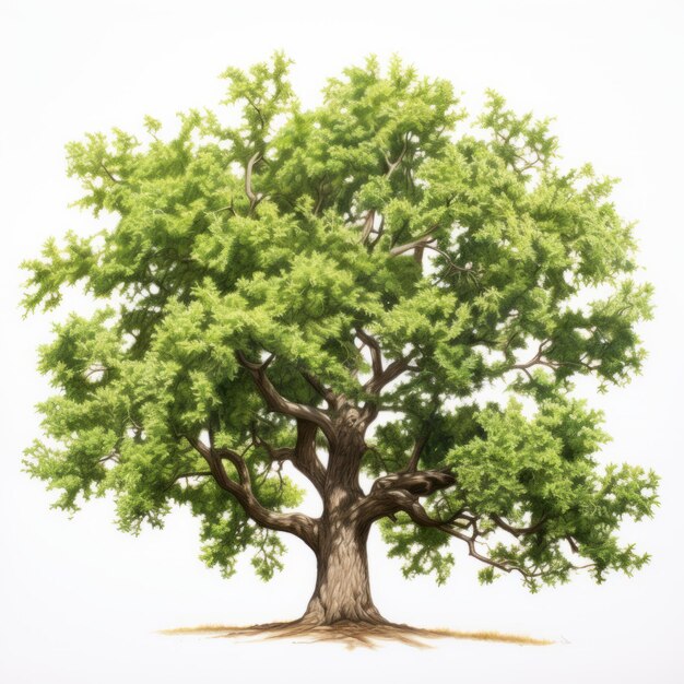 Photo realistic oak tree painting on white background