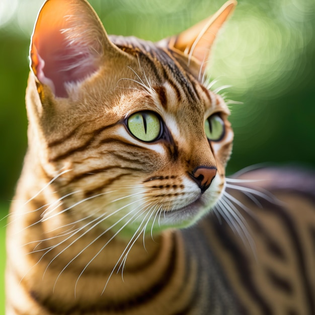 Realistic ocicat cat on ravishing natural outdoor background