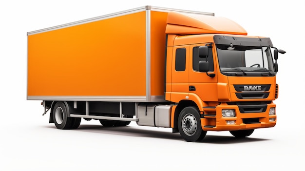 Realistic Orange Box Truck On White Background