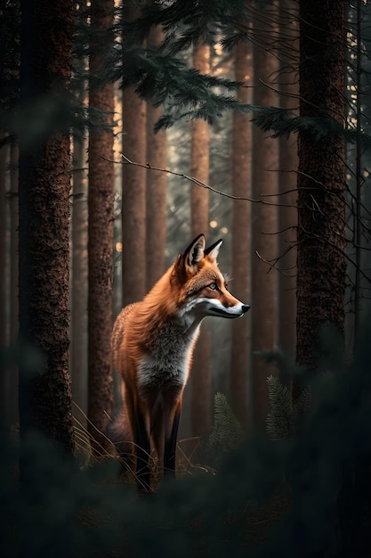 realistic orange fox in forest