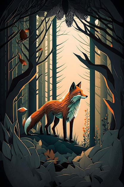 realistic orange fox in forest