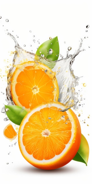 Realistic Orange Fruit Slices In Water Splash